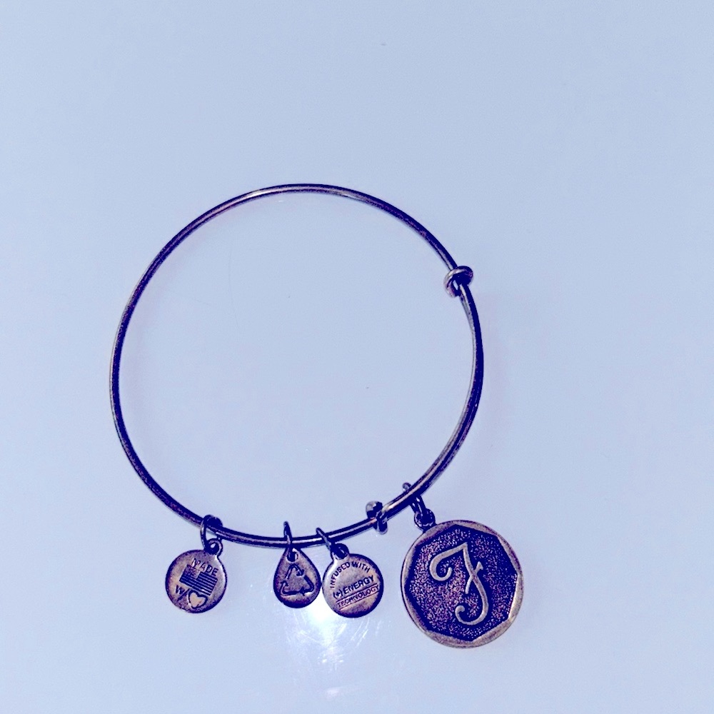Alex and Ani F letter Initial silver Bangle charm bracelet adjustable boho glam